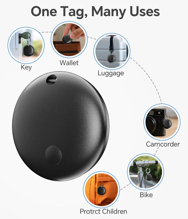 Alt view image 6 of 6 - Smart Bluetooth Tracker Tag (1-Pack), IP67 Waterproof Key Finder & Item Locator with 90dB Loud Buzzer, Replaceable CR2032 Battery for Keys, Luggage & Wallets, Black