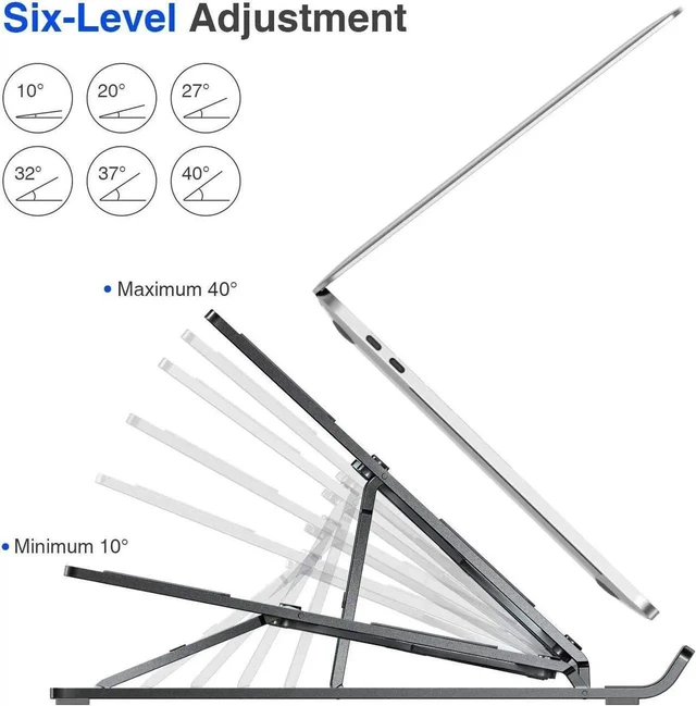 Alt view image 2 of 7 - Ergonomic Aluminum Laptop Stand for Desk, Ventilated Desktop Laptop Riser with Anti-Slip Silicone Pads, Open-Air Cooling Holder Compatible with 10-15.6" Laptops & Tablets, Black