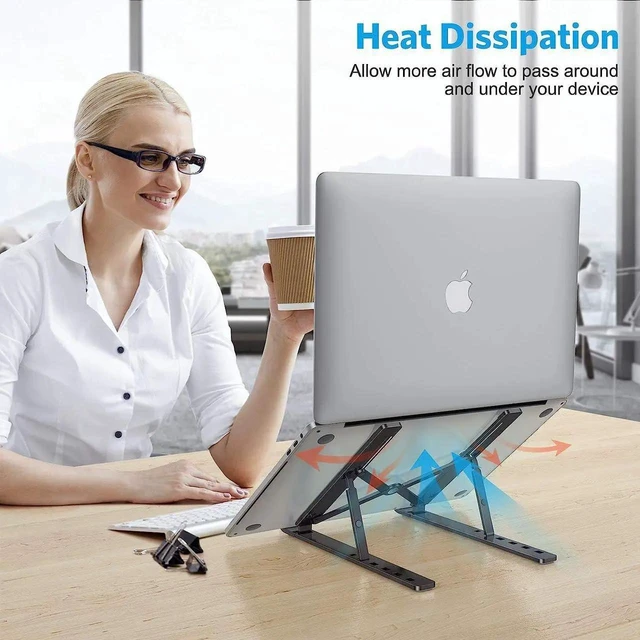 Alt view image 6 of 7 - Ergonomic Aluminum Laptop Stand for Desk, Ventilated Desktop Laptop Riser with Anti-Slip Silicone Pads, Open-Air Cooling Holder Compatible with 10-15.6" Laptops & Tablets, Black