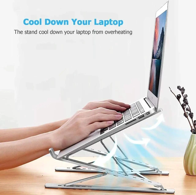 Alt view image 3 of 7 - Ergonomic Aluminum Laptop Stand for Desk, Ventilated Desktop Laptop Riser with Anti-Slip Silicone Pads, Open-Air Cooling Holder Compatible with 10-15.6" Laptops & Tablets, Silver
