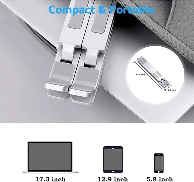 Alt view image 4 of 7 - Ergonomic Aluminum Laptop Stand for Desk, Ventilated Desktop Laptop Riser with Anti-Slip Silicone Pads, Open-Air Cooling Holder Compatible with 10-15.6" Laptops & Tablets, Silver