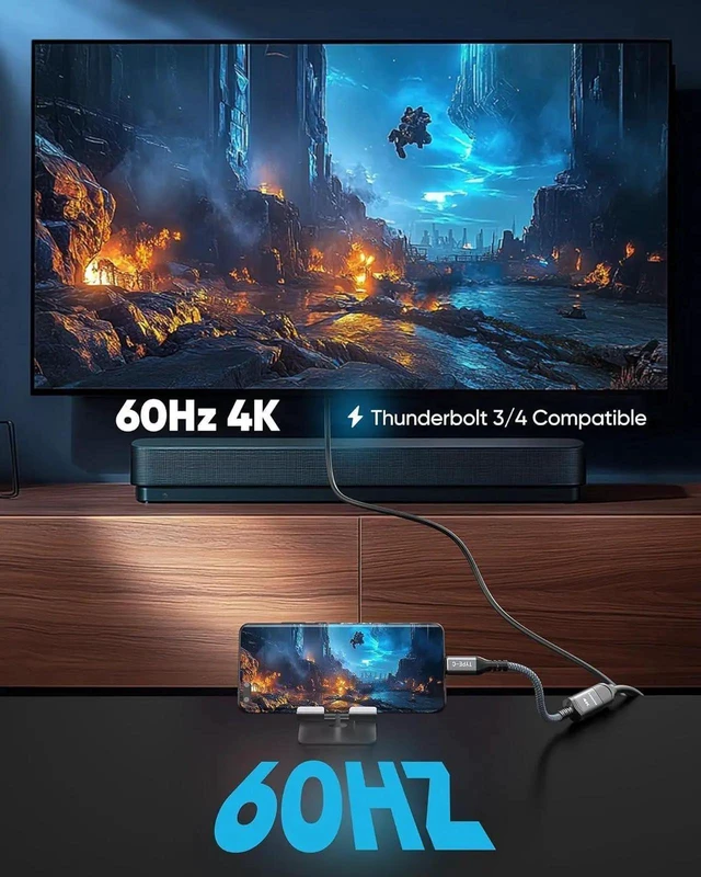 Alt view image 6 of 7 - USB-C to HDMI Adapter 4K@60Hz, Aluminum Type-C to HDMI Converter with HDCP 2.2 & Braided Cable, Plug & Play Video Dongle for Laptops, Tablets, Monitors & 4K TVs