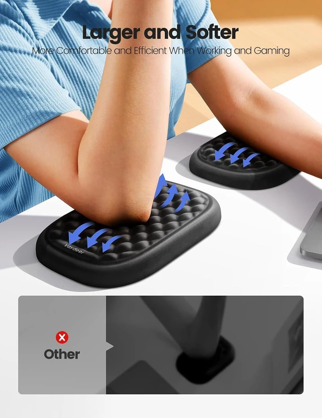 Alt view image 2 of 6 - Ergonomic Desk Elbow Rest Pad, Extended Memory Foam Armrest & Keyboard Wrist Cushion with Non-Slip Rubber Base, Thickened Anti-Fatigue Mat for Typing & Gaming, Rose Pink