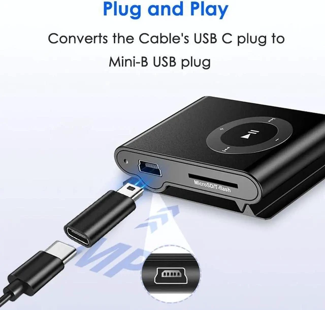 Alt view image 3 of 6 - USB-C Female to Mini USB Male Adapter (2-Pack), Type-C to 5-Pin Mini-B 2.0 Converter with 480Mbps Data Sync & Fast Charging for Dash Cams, GPS, MP3 Players & Cameras, Black