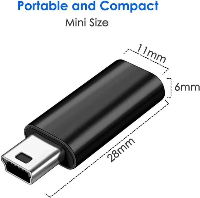Alt view image 2 of 6 - USB-C Female to Mini USB Male Adapter (2-Pack), Type-C to 5-Pin Mini-B 2.0 Converter with 480Mbps Data Sync & Fast Charging for Dash Cams, GPS, MP3 Players & Cameras, Black