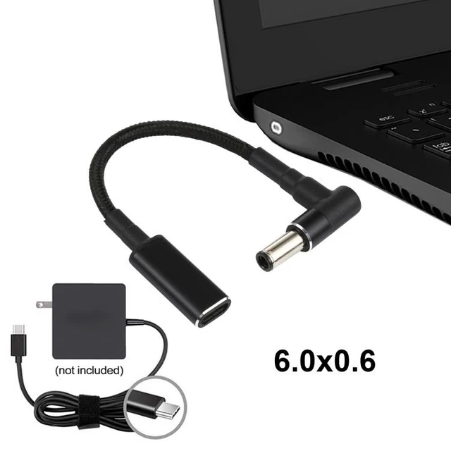 Alt view image 5 of 5 - 100W USB-C to DC 6.0x0.6mm Laptop Power Adapter Cable, 18.5V-20V PD Trigger Right-Angle Elbow Cord, Type-C Female to DC 6.0mm Male Nylon Braided Wire