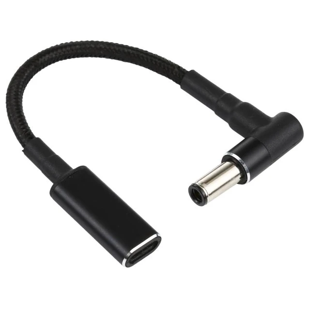 Alt view image 2 of 5 - 100W USB-C to DC 6.0x0.6mm Laptop Power Adapter Cable, 18.5V-20V PD Trigger Right-Angle Elbow Cord, Type-C Female to DC 6.0mm Male Nylon Braided Wire