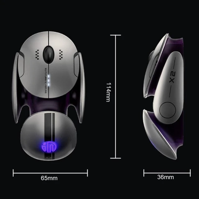 Alt view image 2 of 7 - Tri-Mode Wireless Mouse (BT 5.0 / BT 4.0 / 2.4GHz), Silent Rechargeable Optical Mouse with LED Battery Indicator & 3 Adjustable DPI (800-1600) for PC & Laptop, Metal Gray
