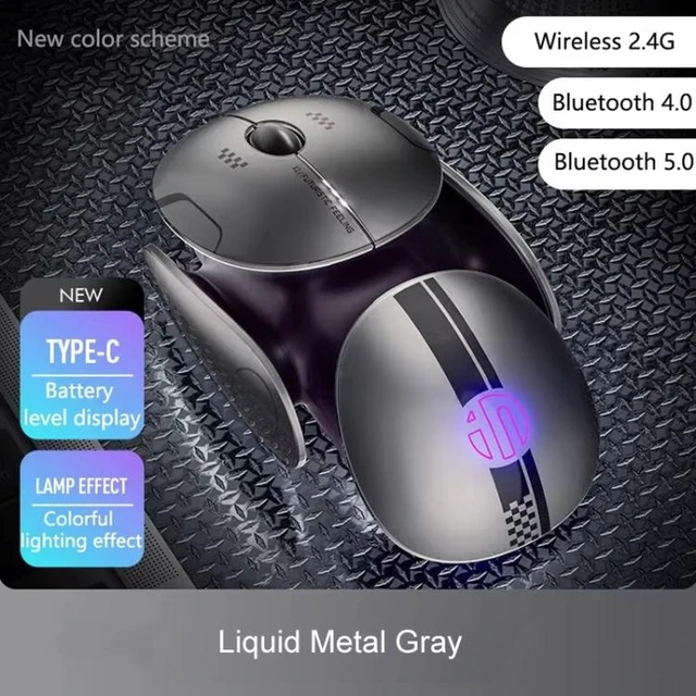 Alt view image 3 of 7 - Tri-Mode Wireless Mouse (BT 5.0 / BT 4.0 / 2.4GHz), Silent Rechargeable Optical Mouse with LED Battery Indicator & 3 Adjustable DPI (800-1600) for PC & Laptop, Metal Gray