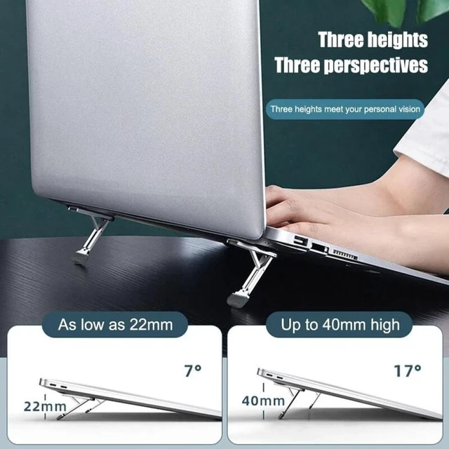 Alt view image 3 of 7 - Mini Invisible Laptop Stand Feet (2-Pack), Foldable Zinc Alloy Cooling Riser with Non-Slip Silicone & Reusable Adhesive for Laptops, Keyboards & Tablets, Light Gray
