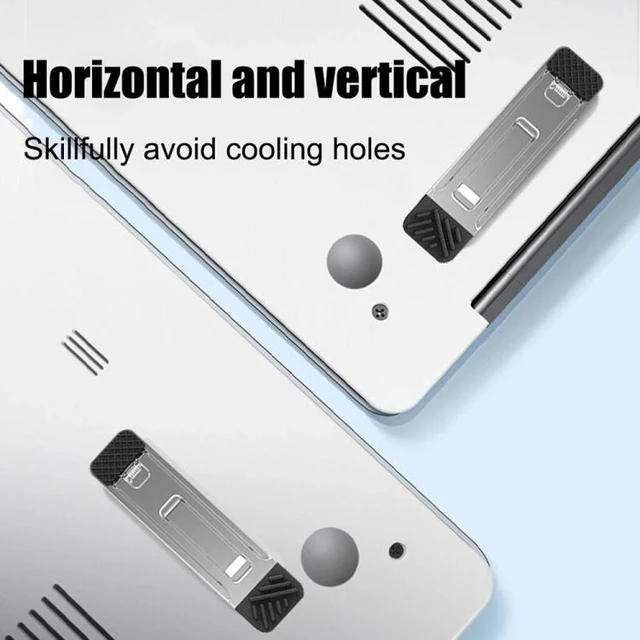 Alt view image 4 of 7 - Mini Invisible Laptop Stand Feet (2-Pack), Foldable Zinc Alloy Cooling Riser with Non-Slip Silicone & Reusable Adhesive for Laptops, Keyboards & Tablets, Light Gray
