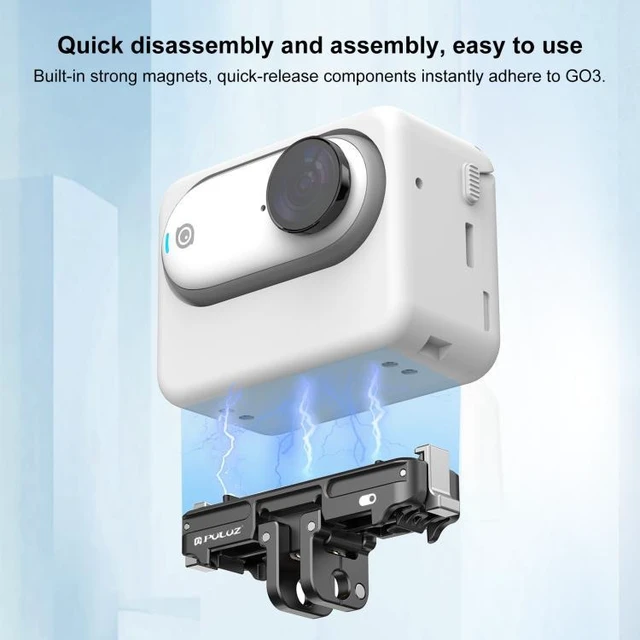 Alt view image 6 of 7 - Magnetic Quick Release Base Mount for GO 3 / GO 3S, Dual-Claw Lock Adapter with Foldable 2-Prong & 1/4" Threaded Hole for Action Cameras & Tripods, Black