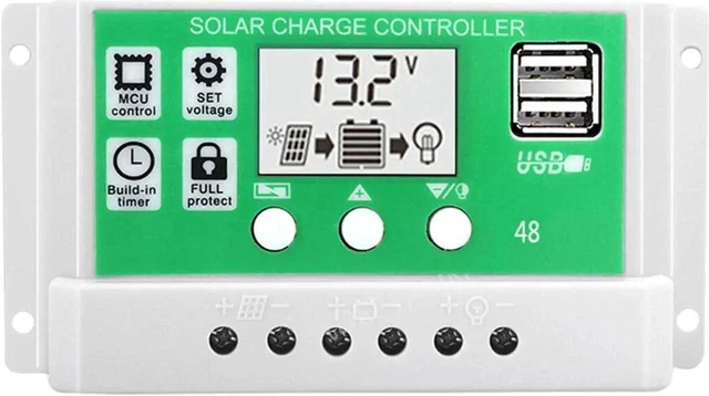 Main image of 30A Solar Charge Controller 12V 24V Auto Recognition Lithium Battery Regulator LCD Display 5V USB Port Multi Protection for Solar Panel Off Grid Home RV Camping and Portable Power Systems