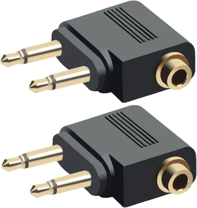 Alt view image 7 of 7 - Airplane Headphone Adapter (2-Pack), Dual 3.5mm Male to 3.5mm Female Gold-Plated Flight Audio Converter for In-Flight Airline Entertainment Systems