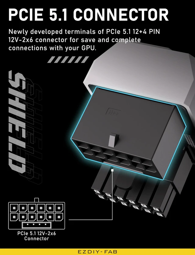 Alt view image 5 of 7 - PCIe 5.1 12V-2x6 GPU Power Adapter (600W), 180-Degree U-Turn 16-Pin (12VHPWR) Connector with Aluminum Heatsink Shell for RTX 5080/4090/4080/4070 Ti, RVS Type, White