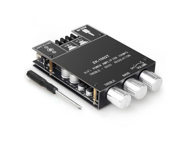 Main image of ZK-1002T Bluetooth 5.0 Audio Power Amplifier Board (100W+100W), 2.0 Channel TPA3116D2 Class D Stereo Amp Module with Treble & Bass Control Knobs, AUX Input, DC 12V-24V