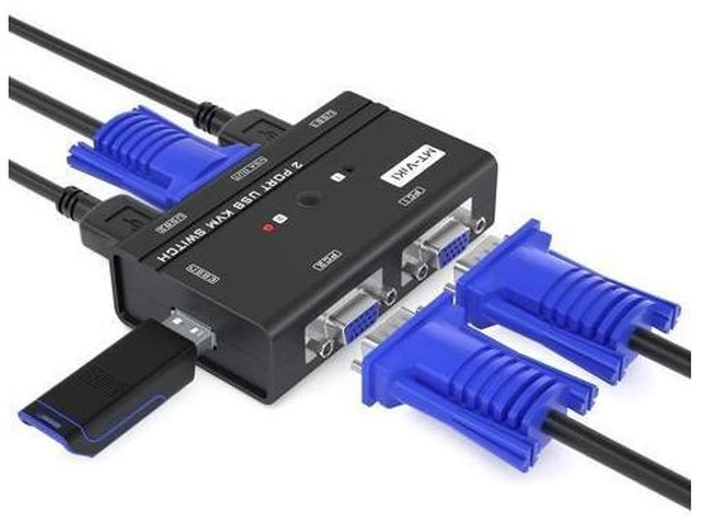 Main image of 2 Port USB VGA KVM Switch 1920 x 1440 DDC Dual Computer Video Display Keyboard Mouse Printer U Disk USB Speaker Sharing with 2 VGA Cables 1.2m for Desktop Workstations Office Setup