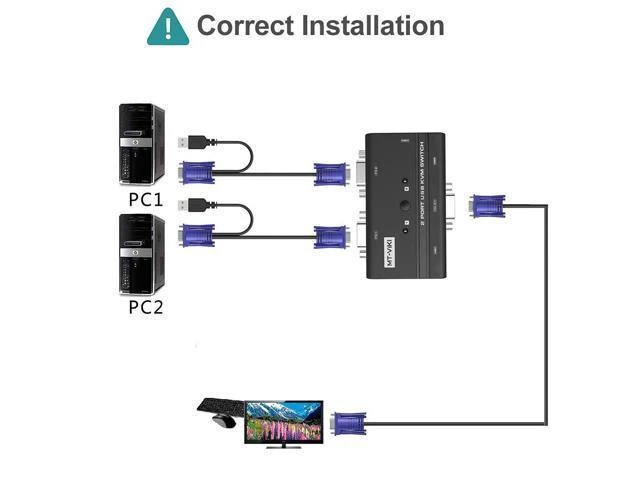 Alt view image 5 of 7 - 2 Port USB VGA KVM Switch 1920 x 1440 DDC Dual Computer Video Display Keyboard Mouse Printer U Disk USB Speaker Sharing with 2 VGA Cables 1.2m for Desktop Workstations Office Setup