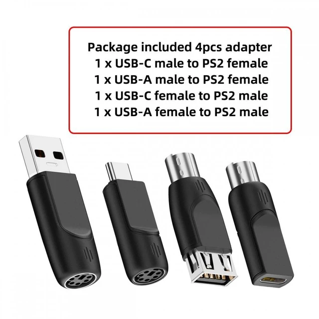Alt view image 5 of 7 - 4-Pack USB 2.0 Type-A & USB-C to PS/2 Adapter Set, USB Male to PS/2 Mini-Din 6-Pin Female Converter for Legacy Keyboard and Mouse