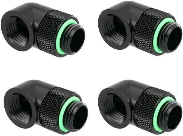 Main image of 4-Pack 90-Degree Rotary G1/4" Male to Female Elbow Fitting, 360-Degree Rotatable Thread Extender Adapter for PC Custom Water Cooling Loop - Black