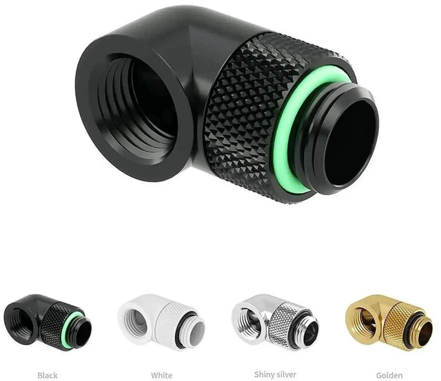Alt view image 7 of 7 - 4-Pack 90-Degree Rotary G1/4" Male to Female Elbow Fitting, 360-Degree Rotatable Thread Extender Adapter for PC Custom Water Cooling Loop - Black