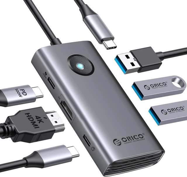 Main image of 6 in 1 USB C Docking Station Type-C Hub Multiport Adapter HDMI 4K PD100W 3 USBA 3.0 USBC 3.0 5Gbps USB Power Delivery Data Transfer 4K Output for laptops tablets mobile phones