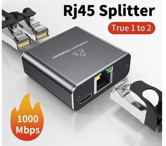 Main image of RJ45 Splitter Adapter Gigabit 1000Mbps Ethernet Splitter 1 to 2 RJ45 8P8C LAN Connector Extender with USB Power Cable 2 Devices Simultaneous Networking for Cat5/5e/6/7/8 Cable PC TV Box ADSL