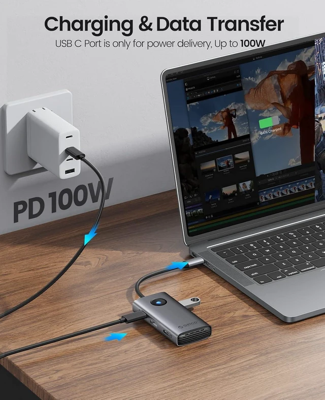 Alt view image 4 of 7 - 6 in 1 USB C Docking Station Type-C Hub Multiport Adapter HDMI 4K PD100W 3 USBA 3.0 USBC 3.0 5Gbps USB Power Delivery Data Transfer 4K Output for laptops tablets mobile phones
