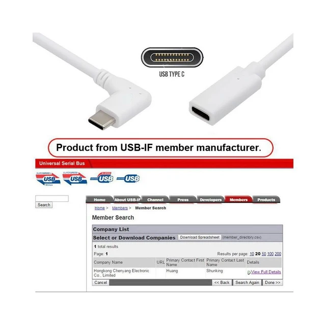 Alt view image 4 of 7 - USB-C Type-C Male to Female Extension Power and USB 2.0 Data Cable 90° Left Right Angled 65W Fast Charging 480Mbps Two-Way Data Reversible Connector for Laptop Tablet Phone White 16cm