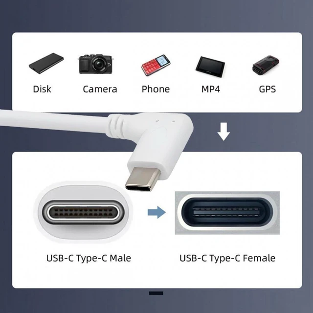 Alt view image 6 of 7 - USB-C Type-C Male to Female Extension Power and USB 2.0 Data Cable 90° Left Right Angled 65W Fast Charging 480Mbps Two-Way Data Reversible Connector for Laptop Tablet Phone White 16cm