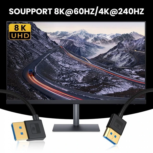 Alt view image 4 of 7 - Right Angled DisplayPort 1.4 DP to DP Cable Ultrafine 4.0mm 32.4Gbps 8K 60Hz Ultra-HD UHD 4K 144Hz 90 Degree Gold Plated Flexible High Speed Video Cable for Desktop Laptop Monitor 100cm