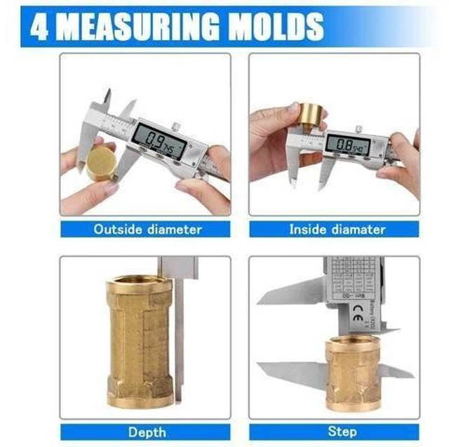 Alt view image 4 of 7 - 6 Inch Digital Vernier Caliper Measuring Tool Stainless Steel Digital Micrometer 0-150 mm Range Large LCD Screen Inch Metric Fraction Conversion 4 Measurement Modes Zero Setting for DIY Household