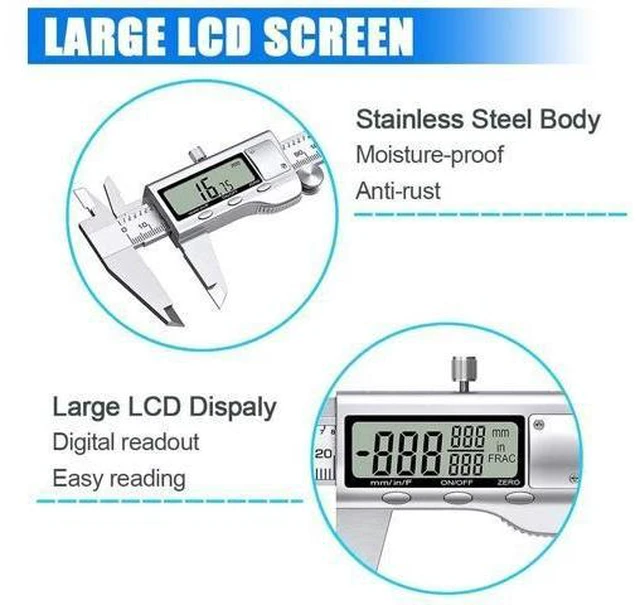 Alt view image 6 of 7 - 6 Inch Digital Vernier Caliper Measuring Tool Stainless Steel Digital Micrometer 0-150 mm Range Large LCD Screen Inch Metric Fraction Conversion 4 Measurement Modes Zero Setting for DIY Household