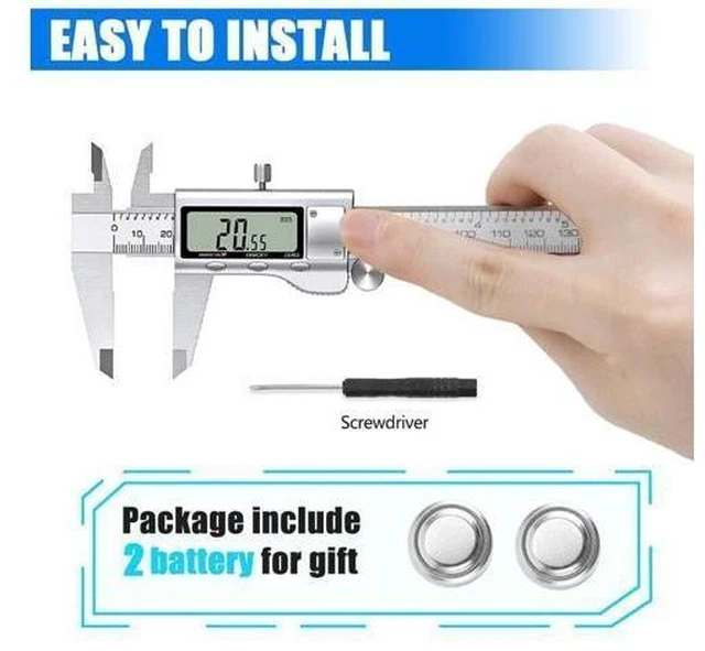 Alt view image 5 of 7 - 6 Inch Digital Vernier Caliper Measuring Tool Stainless Steel Digital Micrometer 0-150 mm Range Large LCD Screen Inch Metric Fraction Conversion 4 Measurement Modes Zero Setting for DIY Household