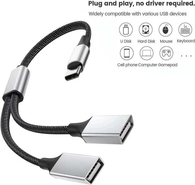 Alt view image 3 of 7 - 0.8FT USB-C Male to Dual USB-A 2.0 Female OTG Splitter Adapter 2-Port Type-C Hub for Phones Laptops & Game Consoles Plug and Play 480Mbps Data Transfer for Android Windows & macOS OTG Support