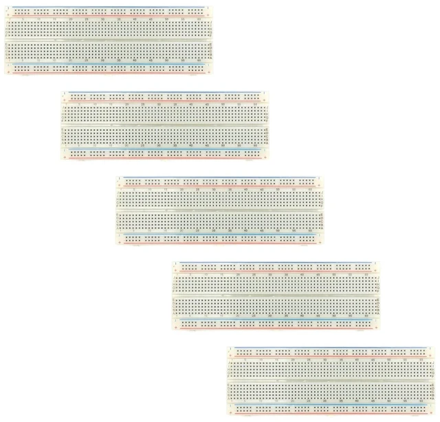 Main image of MB-102 Solderless Breadboard Experimental Board Universal Board with 830 Tie Points 630 Terminal Sockets 200 Distribution Sockets 165mm by 55mm by 10mm ABS for Electronic Circuit Testing 5Pcs