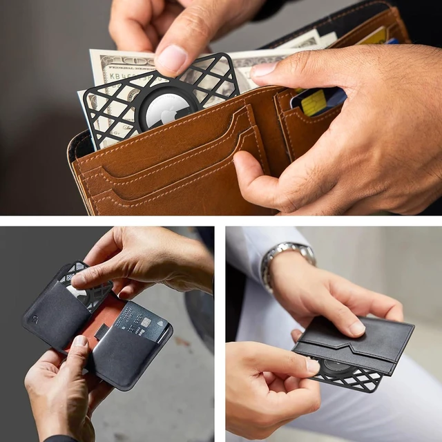 Alt view image 6 of 7 - 2 Pack AirTag Holder Wallet Slim Card Case Keychain Compatible with AirTag 0.1 inch Thickness Ultra Thin ABS Credit Card Size for Purse Handbag Backpack Wallet Clutch Bag Black