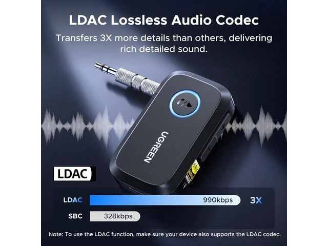 Alt view image 10 of 14 - Bluetooth 6.0 Receiver for Car with LDAC AI Noise Cancelling 3.5mm AUX Bluetooth Car Adapter Hi-Res Wireless Audio Receiver for Home Stereo/Wired Speaker with Hands-Free Call 15H Battery Life