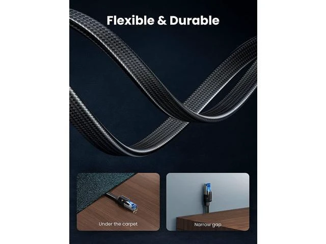 Alt view image 3 of 7 - Cat 8 Ethernet Internet Cable 40Gbps 2000Mhz High Speed 26AWG RJ45 Shielded Braided Flat Network Cord Indoor LAN Cables 15FT Compatible for PC PS5 Xbox Modem