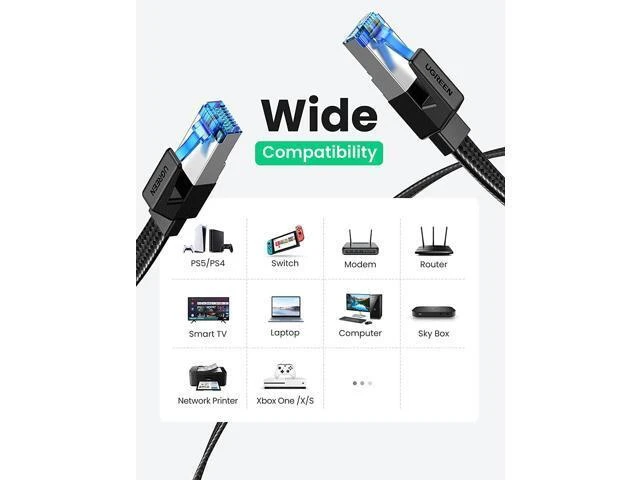 Alt view image 4 of 7 - Cat 8 Ethernet Internet Cable 40Gbps 2000Mhz High Speed 26AWG RJ45 Shielded Braided Flat Network Cord Indoor LAN Cables 15FT Compatible for PC PS5 Xbox Modem