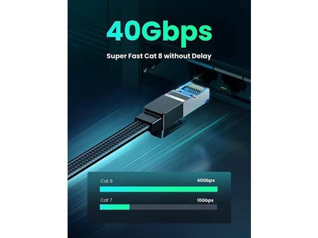 Alt view image 2 of 7 - Cat 8 Ethernet Internet Cable 40Gbps 2000Mhz High Speed 26AWG RJ45 Shielded Braided Flat Network Cord Indoor LAN Cables 15FT Compatible for PC PS5 Xbox Modem