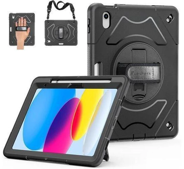 Main image of Case for iPad 10th Generation 2022 Case 10.9 Inch A2757/A2777 Military Grade Heavy Duty Shockproof Cover Full Body Protection 360° Rotating Stand Adjustable Hand Strap Detachable Shoulder Strap Black