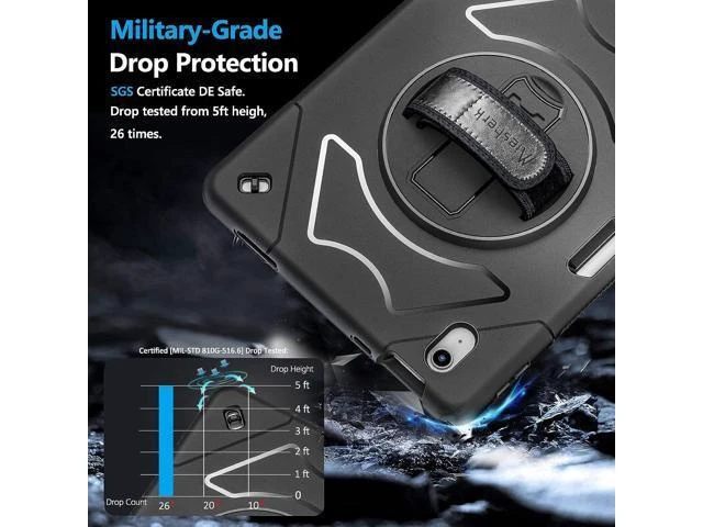 Alt view image 2 of 7 - Case for iPad 10th Generation 2022 Case 10.9 Inch A2757/A2777 Military Grade Heavy Duty Shockproof Cover Full Body Protection 360° Rotating Stand Adjustable Hand Strap Detachable Shoulder Strap Black