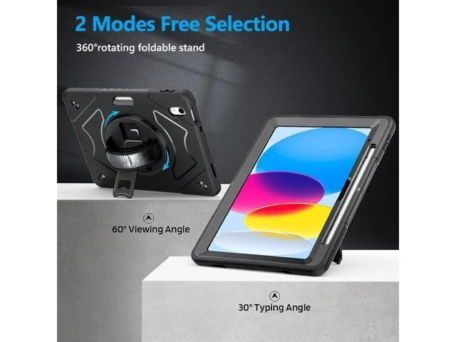 Alt view image 4 of 7 - Case for iPad 10th Generation 2022 Case 10.9 Inch A2757/A2777 Military Grade Heavy Duty Shockproof Cover Full Body Protection 360° Rotating Stand Adjustable Hand Strap Detachable Shoulder Strap Black