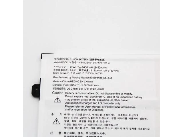 Alt view image 3 of 3 - LBS1224E 72WH 7.7V 9450mAh Li-Polymer Replacement Battery for Gram 14Z980 14Z990-H.AA75C 14Z990-V.AA52C 15Z980 17Z990-V.AA53C 17Z990-V.AA75C Replaces BT04XL BA06XL HSTNN-DB3Z HSTNN-I10C Black