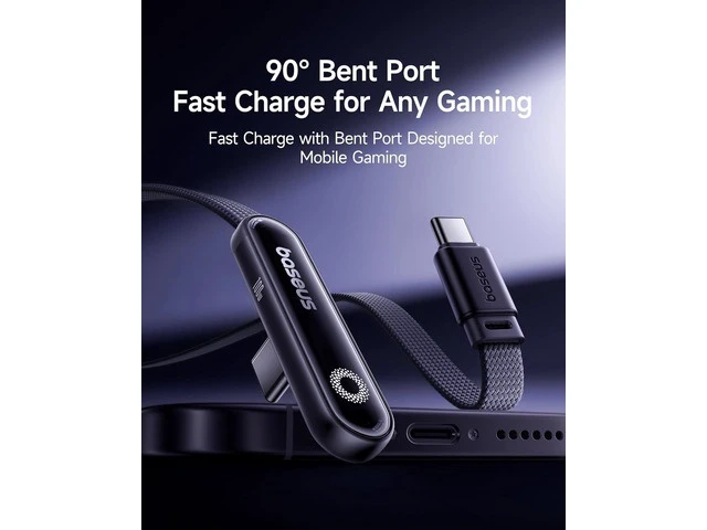 Alt view image 2 of 6 - 100W 5A Right Angle USB-C to USB-C Cable Type C Charger Cord with Atmosphere Light 90° Connector E-Marker Chip 3.3ft for iPhone 16 15 Pro Plus Pro Max Galaxy S24/S23 MacBook and iPad