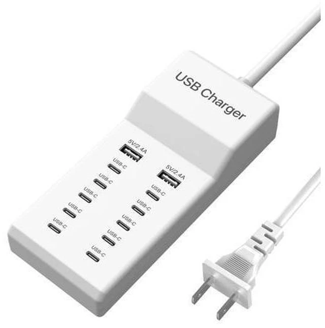 Main image of 12 Ports USB-C Charger USB Charging Station 60W MultiPort Charger 10 USBC at 5V/2.4A+2 USBA at 5V/3.1A Simultaneous Charging Desktop Compatible with iPhone iPad Samsung Google Watch Headphones