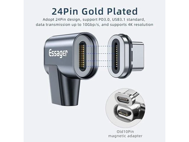 Alt view image 3 of 7 - 2Pack USB C Magnetic Adapter 24 Pins Type C Magnetic Connector PD 100W USB 3.1 Gen2x2 20Gbps Data Transfer 4K Video Output at 60Hz Fast Charging 24K Gold-Plated for Type C Devices