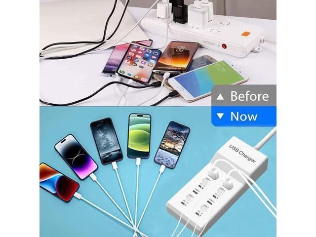 Alt view image 5 of 7 - 12 Ports USB-C Charger USB Charging Station 60W MultiPort Charger 10 USBC at 5V/2.4A+2 USBA at 5V/3.1A Simultaneous Charging Desktop Compatible with iPhone iPad Samsung Google Watch Headphones