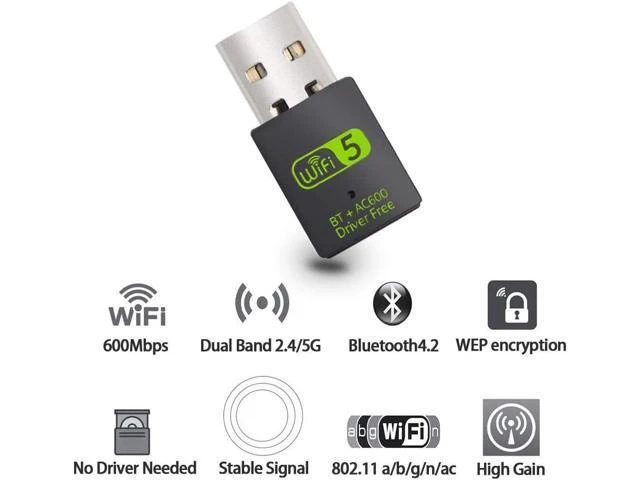 Alt view image 2 of 7 - USB WiFi Bluetooth Adapter 600Mbps Dual Band 2.4/5GHz Wireless Network External Receiver Mini Dongle for PC Laptop Desktop IEEE 802.11a/b/g/n/ac Bluetooth 4.2 Dual Antennas AP Mode for Windows